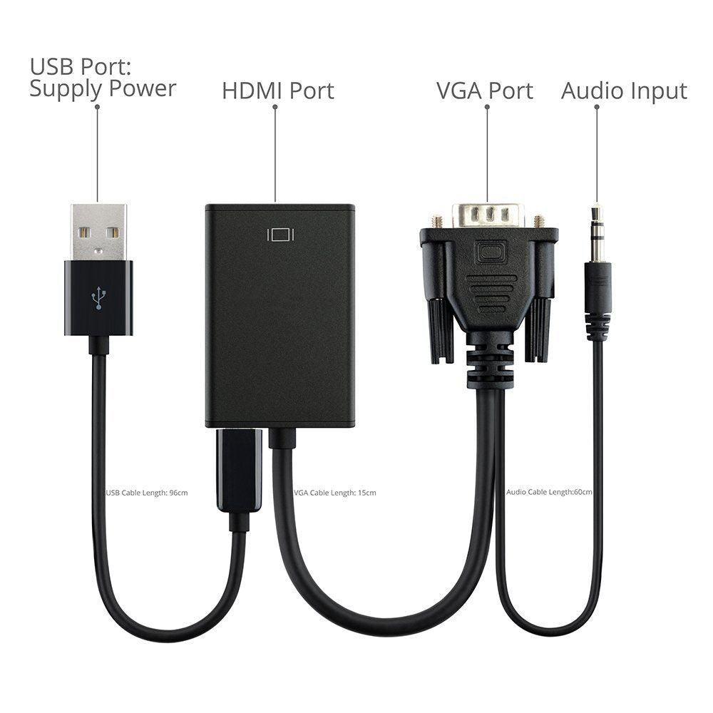 VGA to HDMI with USB Power Supply and Audio