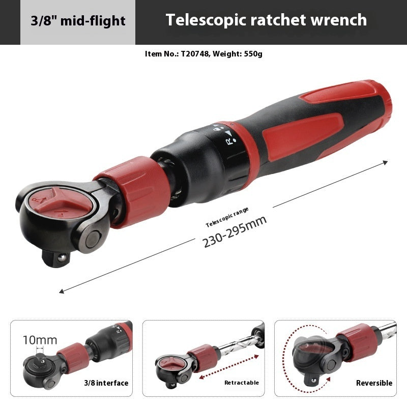 Multifunctional Retractable Movable Head Ratchet Socket Wrench