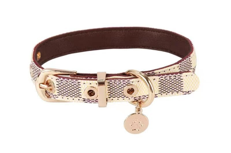 Old Flower Leather Pet Collar Cool Cute