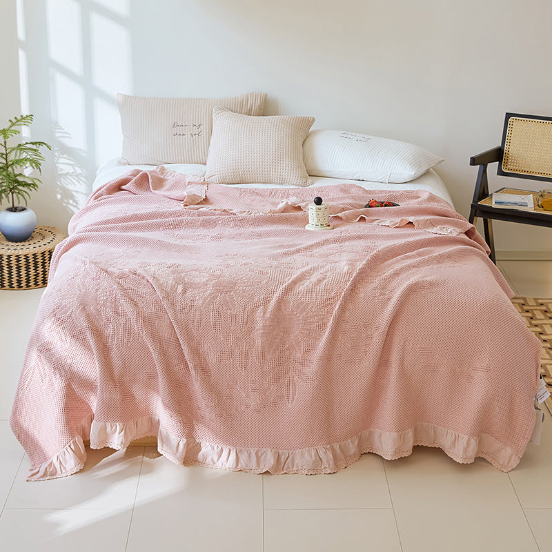 Cotton Waffle Embossed Dark Pattern Towel Blanket