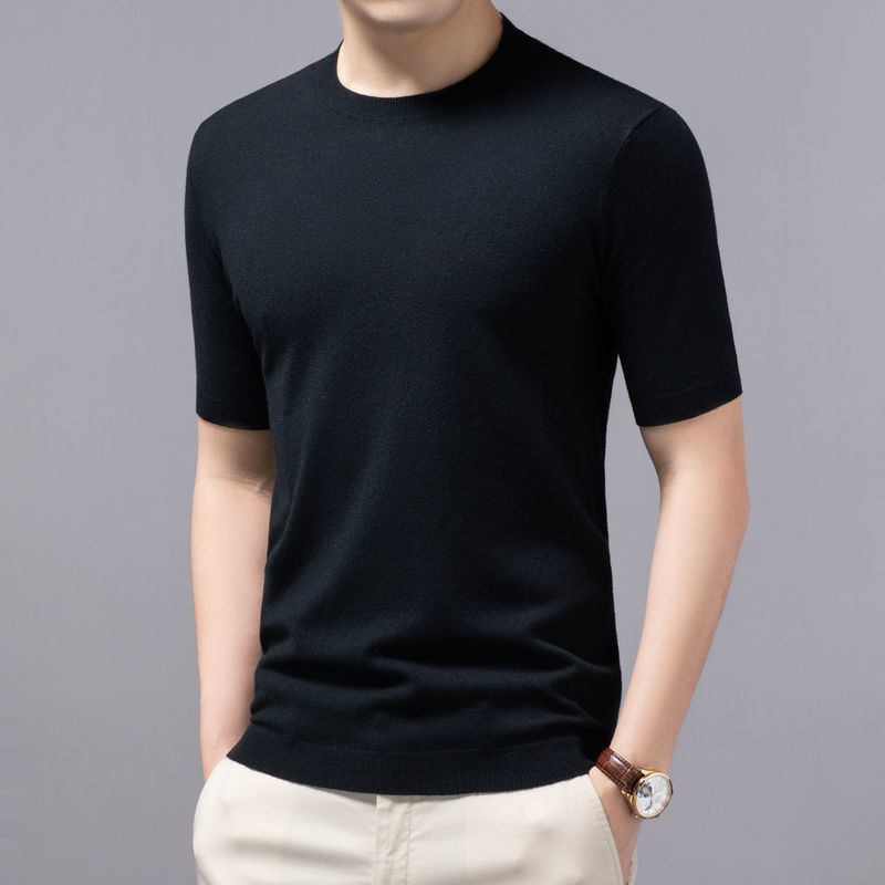 Spring And Summer New Knitted Round Neck Short-sleeved Shirt Bottoming Shirt For Men