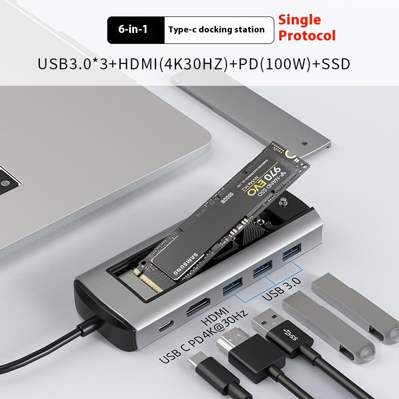 6-in-1 Type-C Docking Station USB Hub Expansion Interface