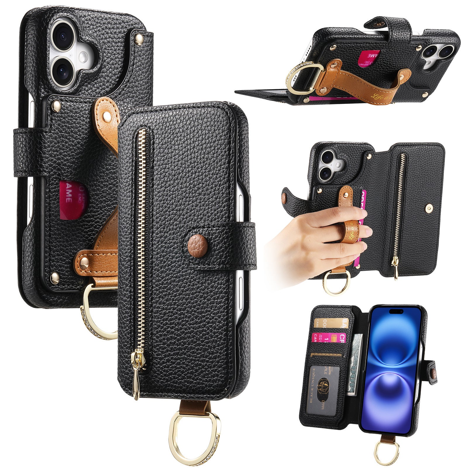 Litchi Grain Leather Back Sticky Flip Phone Leather Case