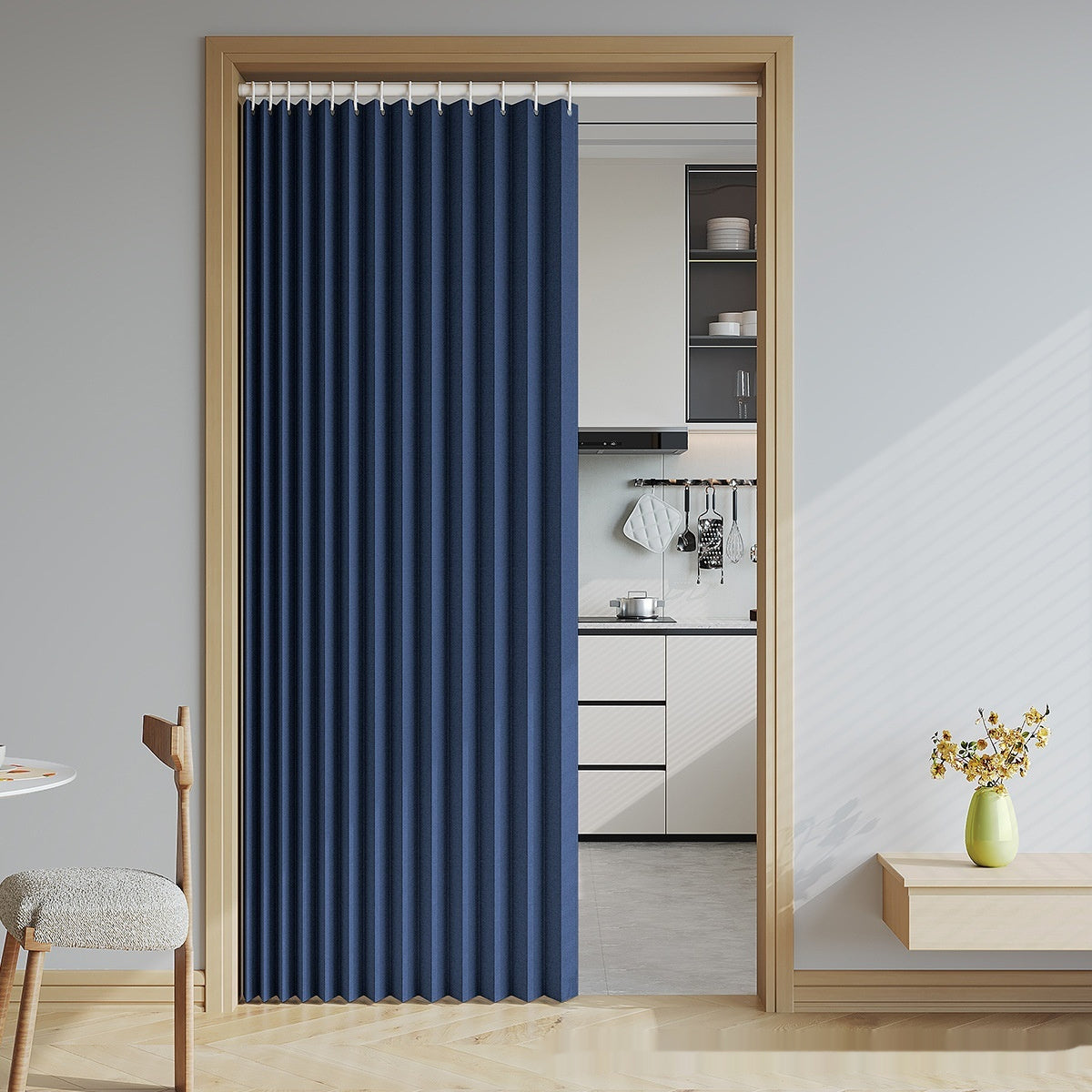 Household Solid Color Folding Partition Door Curtain