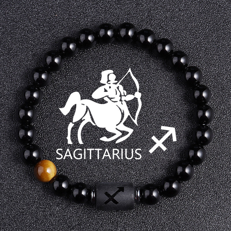 Twelve Constellation Black Glass Tiger-eye Bracelet