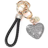 Clay Diamond Fully Jeweled Loving Heart Key Chain Diamond Leather Rope