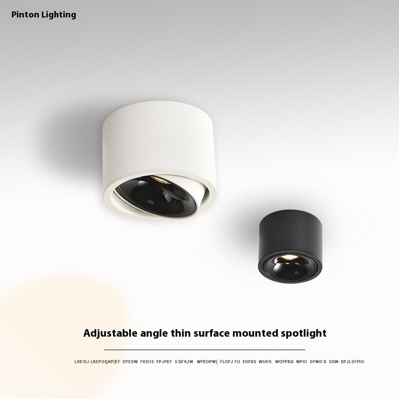 Round Surface-mounted Adjustable Ultra-thin Spotlight Ceiling Punch Free