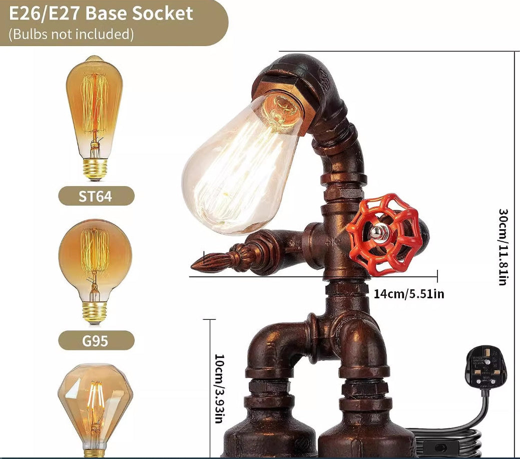 Iron Pipe Table Lamp Industrial Style Retro Water Pipe Robot Coffee