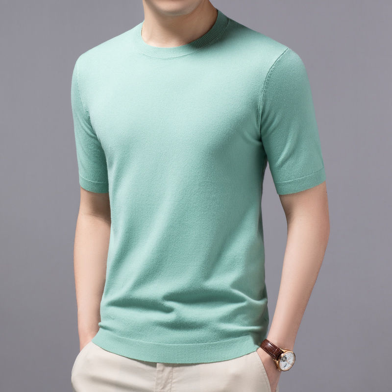Spring And Summer New Knitted Round Neck Short-sleeved Shirt Bottoming Shirt For Men