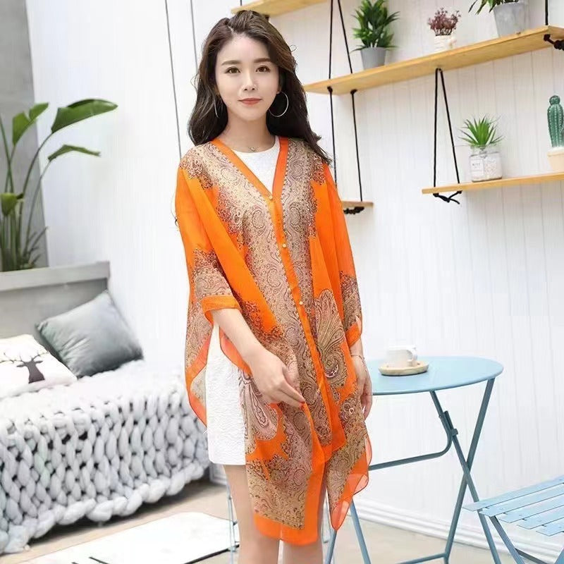 Summer Long-sleeve Women's Cycling Sunscreen Scarf Beach Scarf