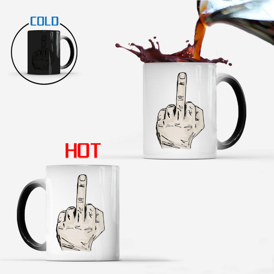 Creative Middle Finger Color Changing Mug Ceramic Thermal Gradient Temperature Sensing