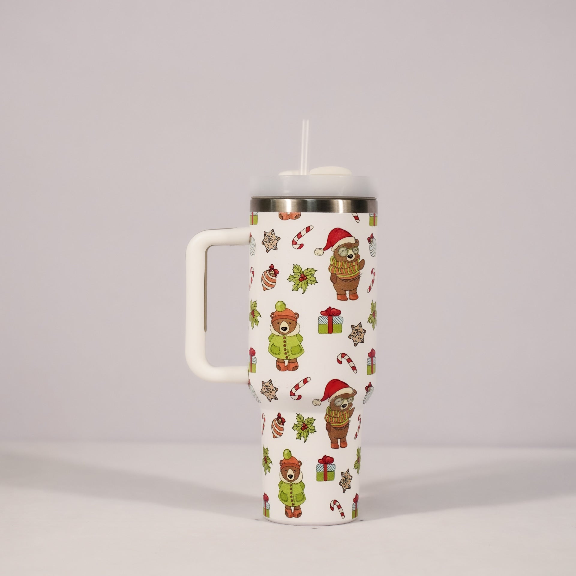 New Christmas Pattern Mug With Handle Lid Straw