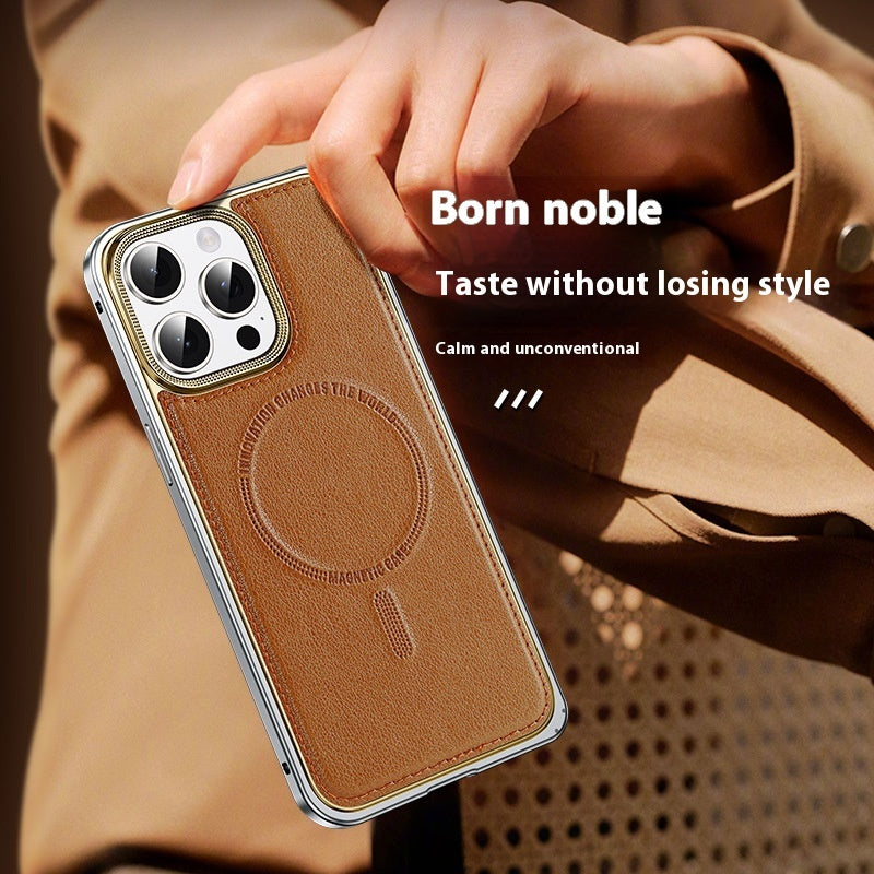 Phone Case Spring Fastener Leather Pattern Cover Drop-resistant Magnetic Suction