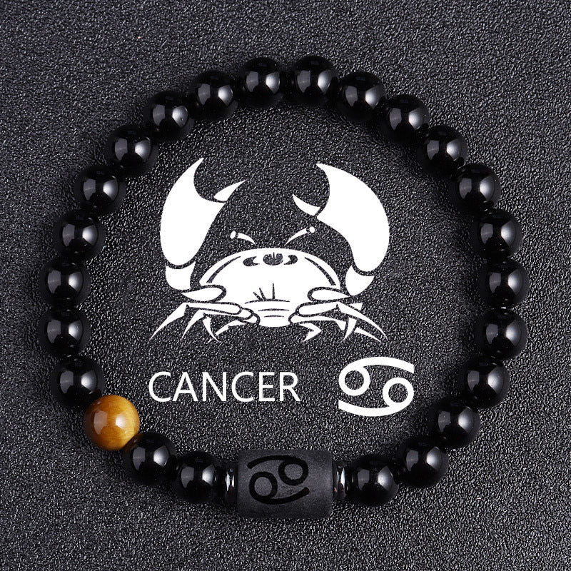 Twelve Constellation Black Glass Tiger-eye Bracelet