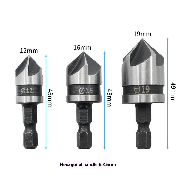 12mm16mm19mm Three-piece Reaming Chamfering Woodworking Drill