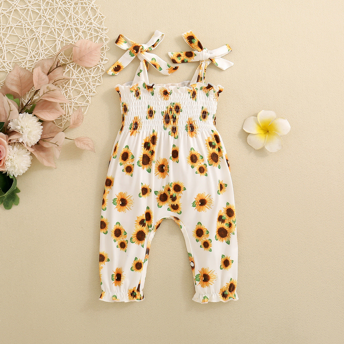 Girls SUNFLOWER Printing Gallus Siamese Trousers