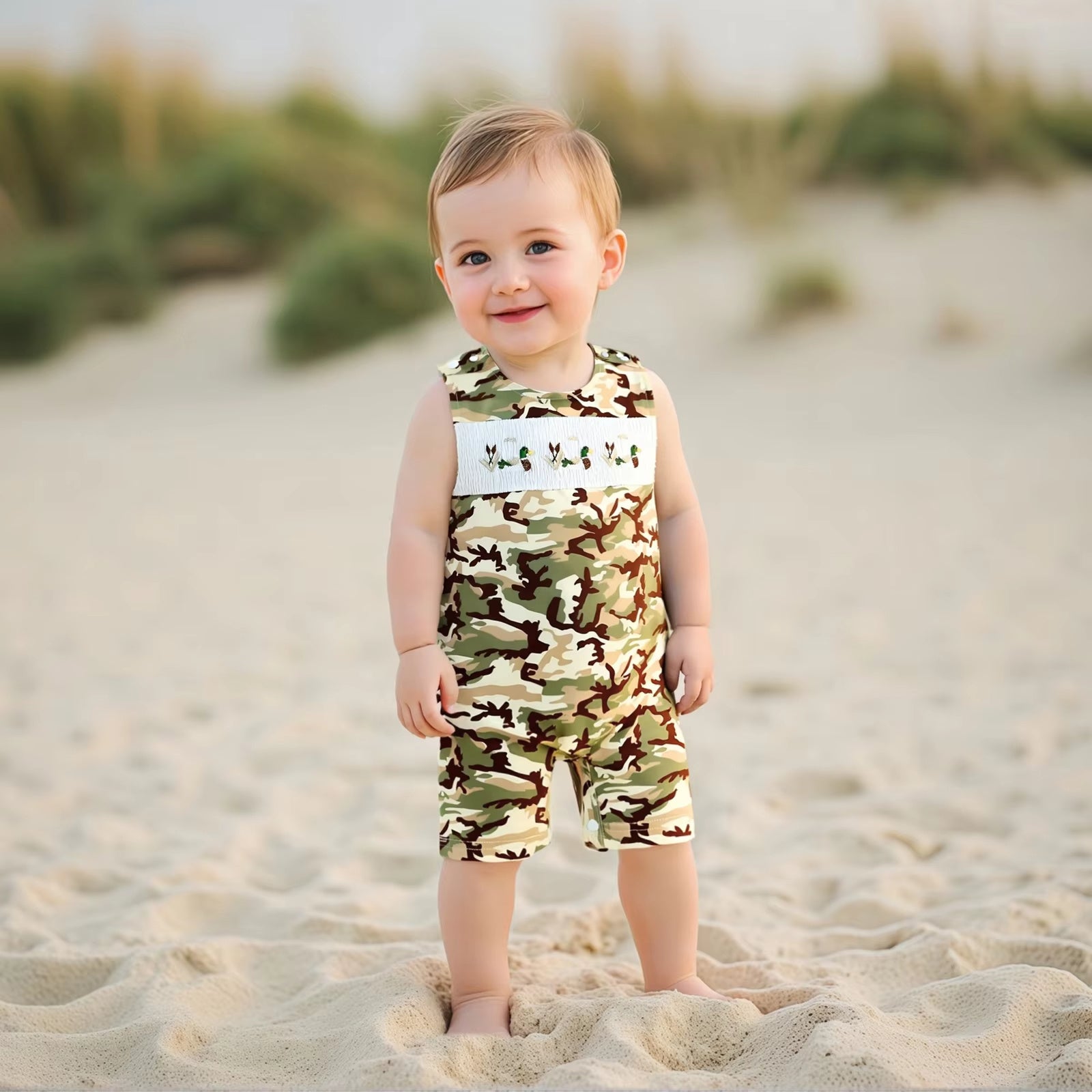 Infant Toddler Sleeveless Duck Embroidered Romper