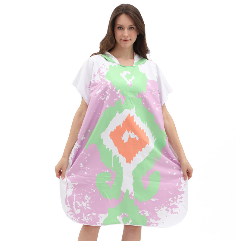 Dry Convenient Changing Double-sided Velvet Wearable Beach Bath Towel Hooded Cloak