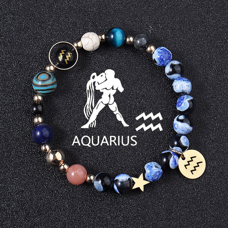 European And American Twelve Constellations Bracelets Blue Flame Agate Eight Planets Bracelet