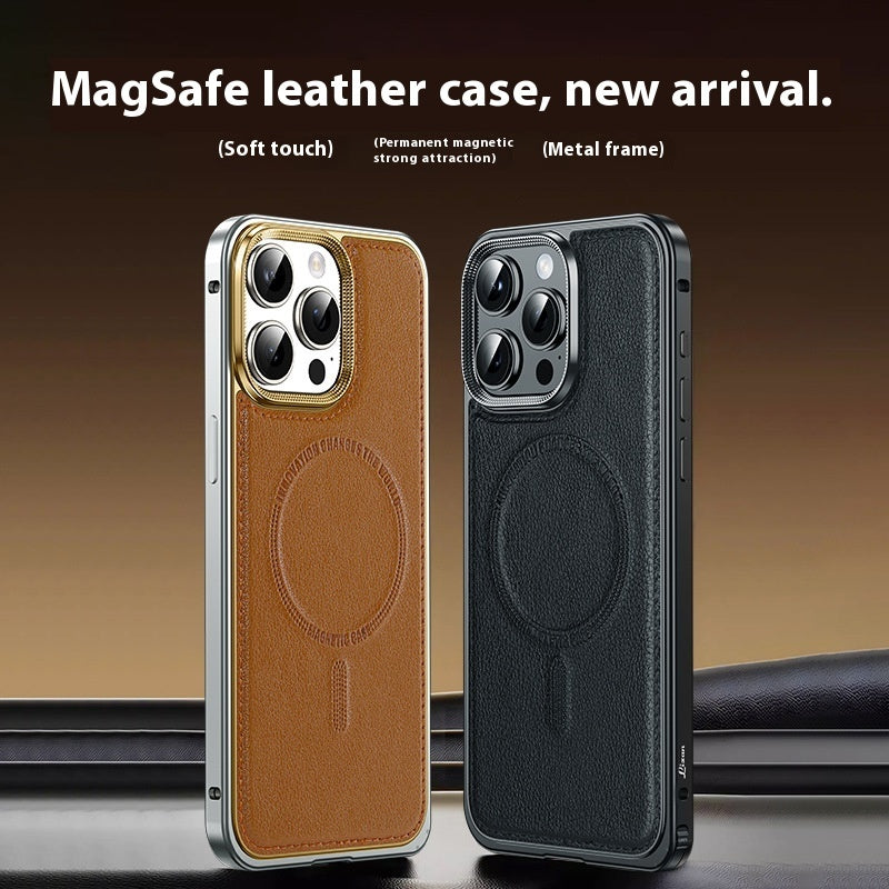 Phone Case Spring Fastener Leather Pattern Cover Drop-resistant Magnetic Suction