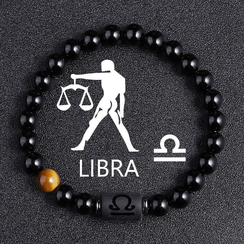 Twelve Constellation Black Glass Tiger-eye Bracelet