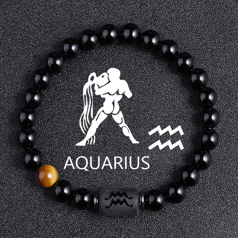 Twelve Constellation Black Glass Tiger-eye Bracelet