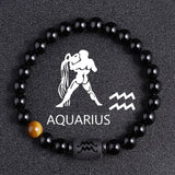 Twelve Constellation Black Glass Tiger-eye Bracelet