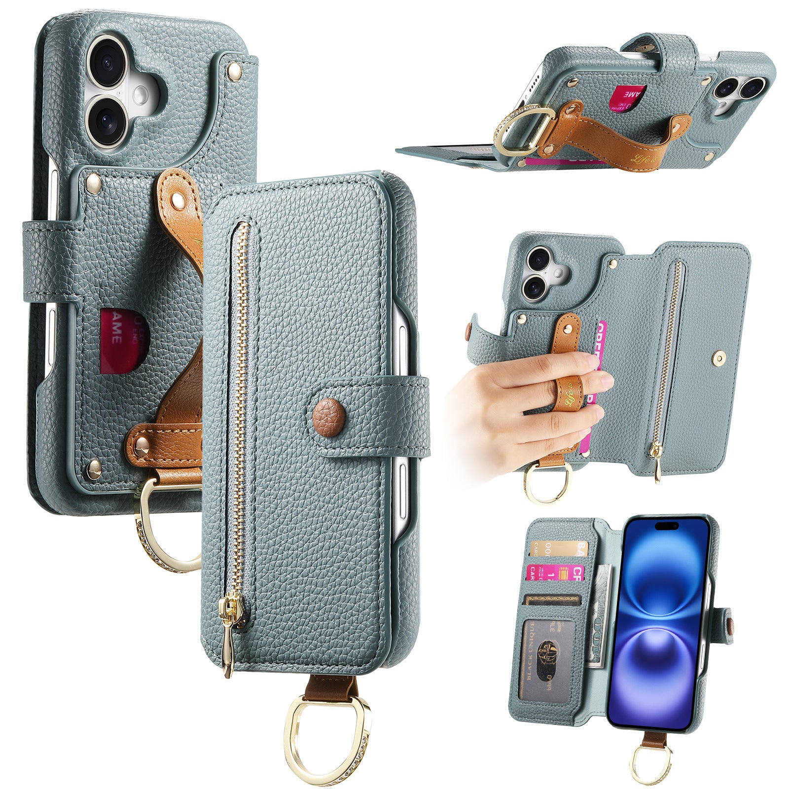 Litchi Grain Leather Back Sticky Flip Phone Leather Case