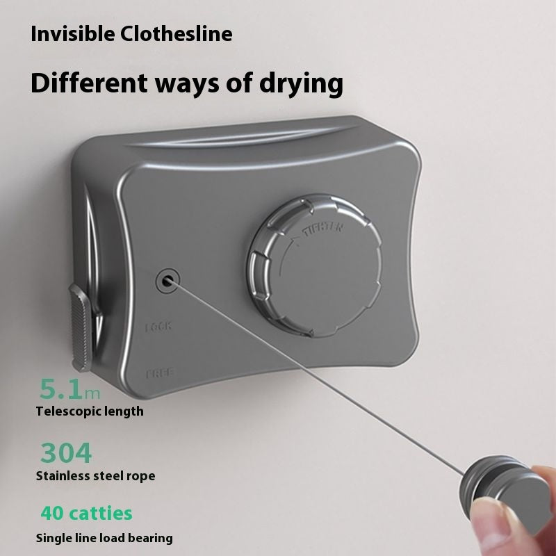 Invisible Clothesline Retractable Punch-free Indoor Steel Wire