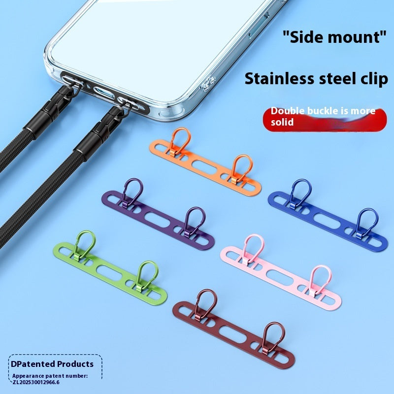Mobile Phone Lanyard Stainless Steel Side Hanging Clip Anti-lost Double Buckle Gasket