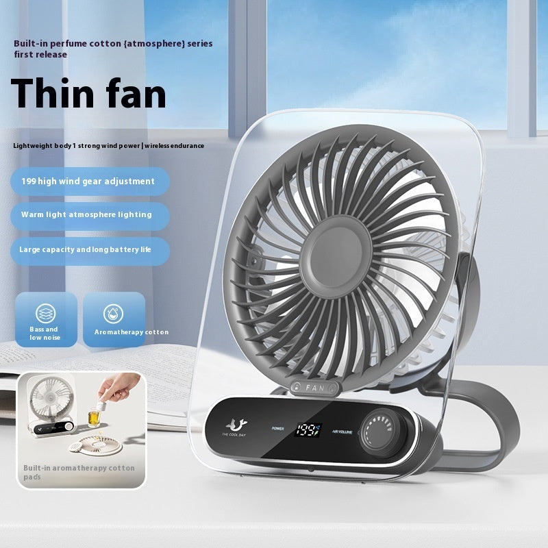 Ultra-thin Desktop Digital Display Fan Mute Mini Wind Portable Handheld Usb Charging