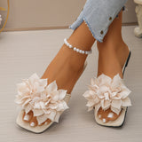 Female Creative Flower Square Headed Flat Bottomed Slippers