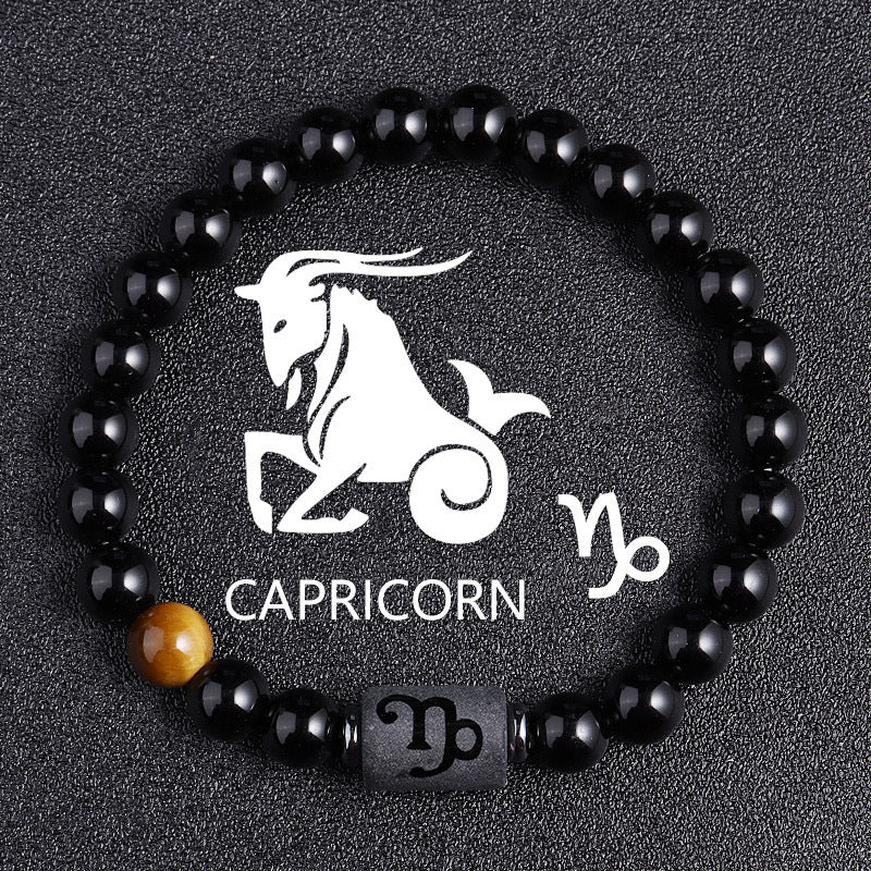Twelve Constellation Black Glass Tiger-eye Bracelet