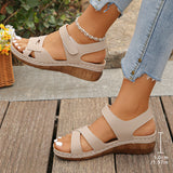 Plus Size Peep Toe Sandals Outer Wear Velcro