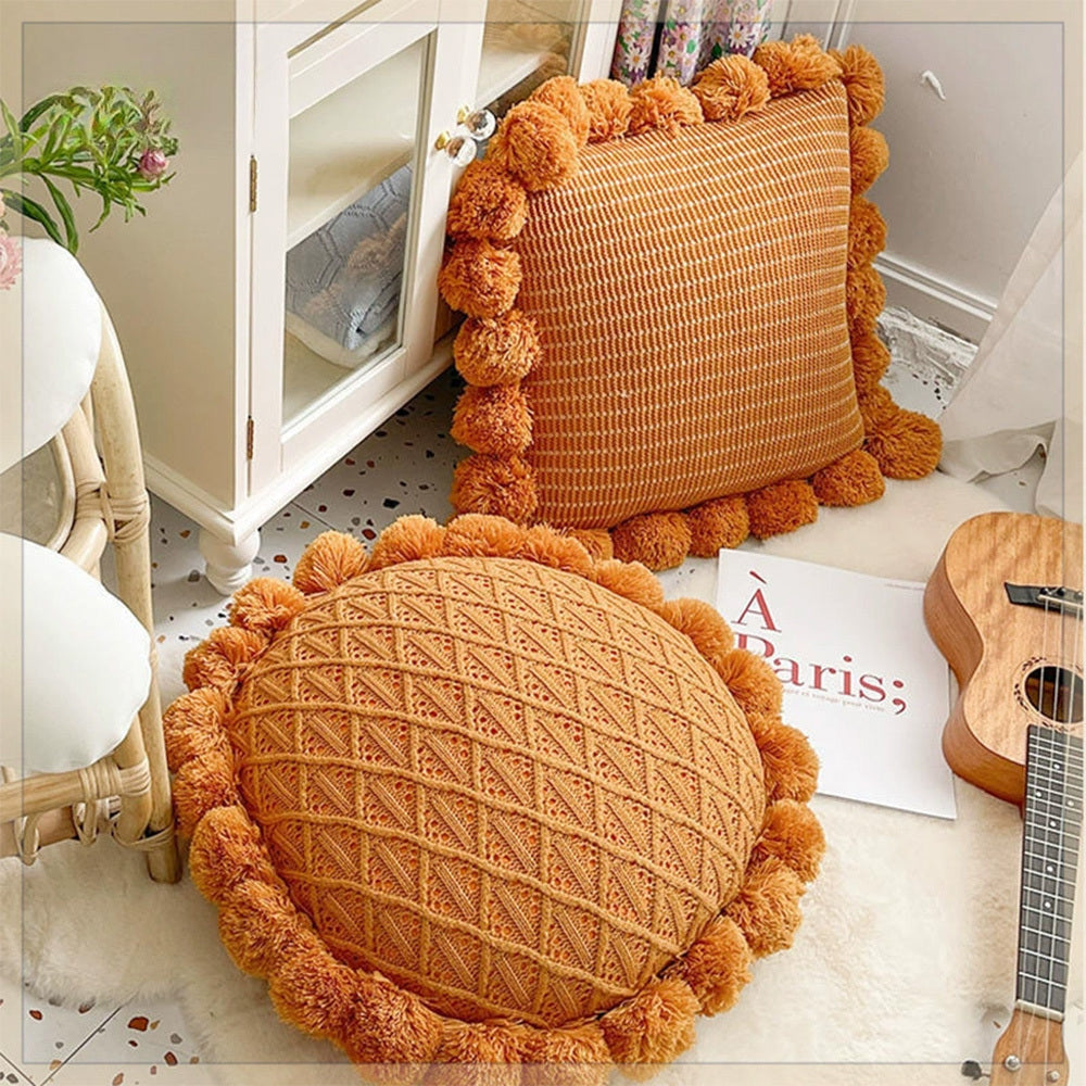Home Decoration Knitting Cushion Cover Mint Green Tassel Pillowcover Modern Sofa Living Room Waist Pillow Bed Head Round Pillow Ins Style Pillow