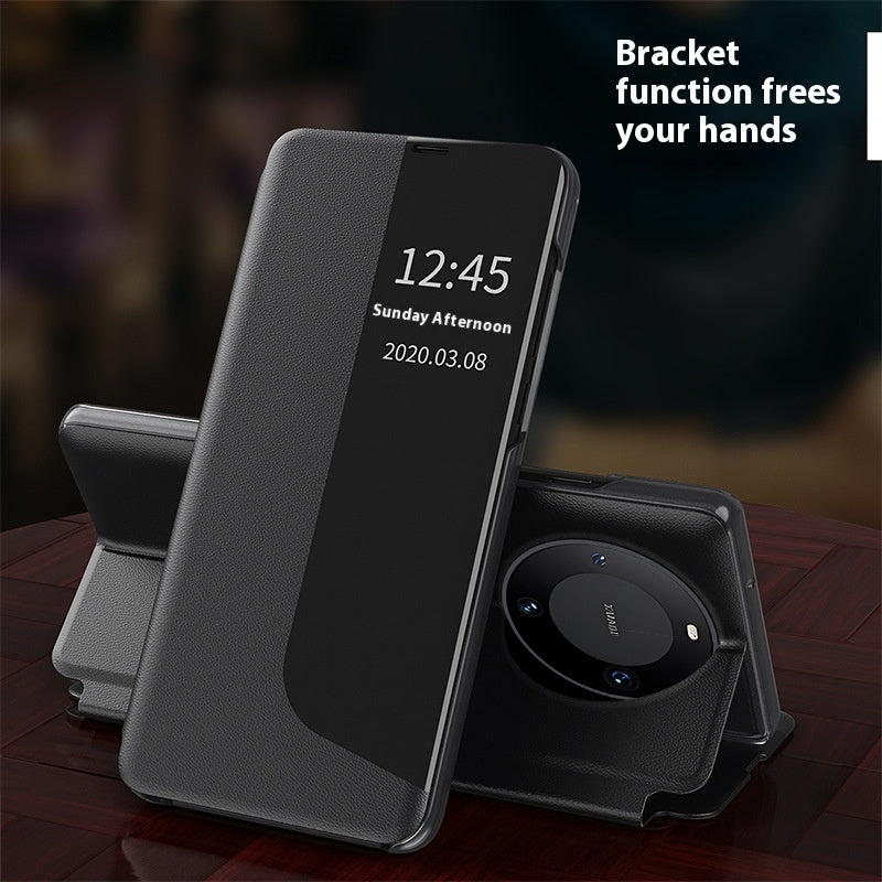 Side Window Magnetic Light And Drop-resistant Flip Bracket Phone Case