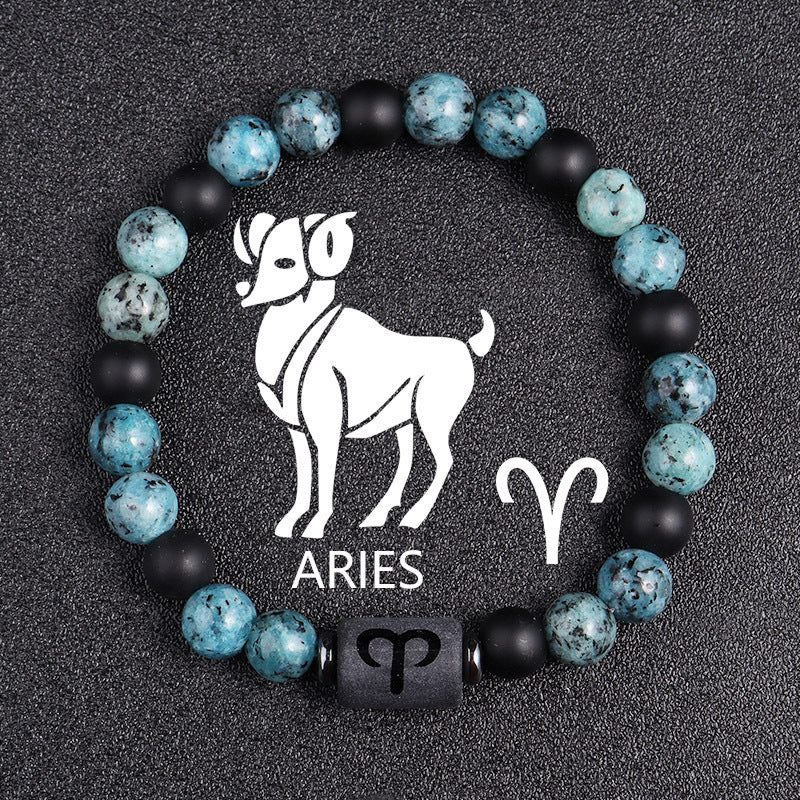 Twelve Constellations Bracelets 8mm Obsidian String Beads Natural Stone