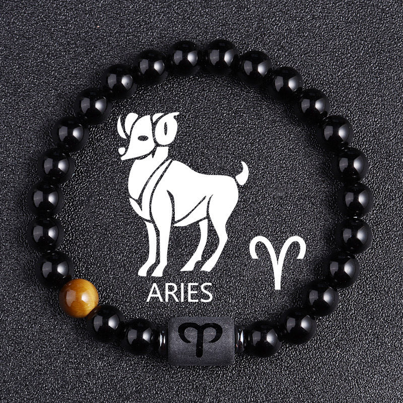Twelve Constellation Black Glass Tiger-eye Bracelet