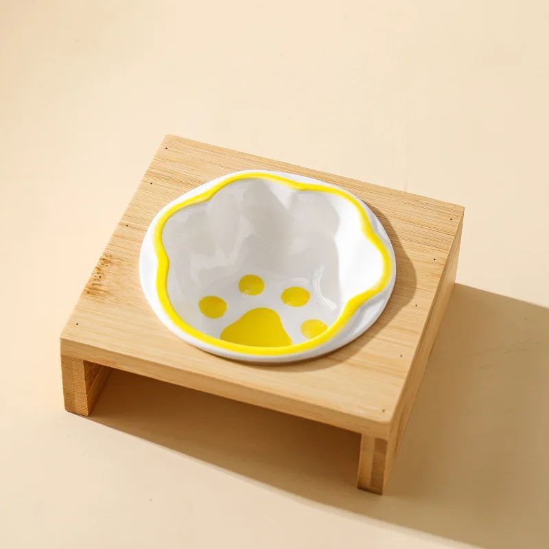 Wooden Frame Ceramic Pet Bowl