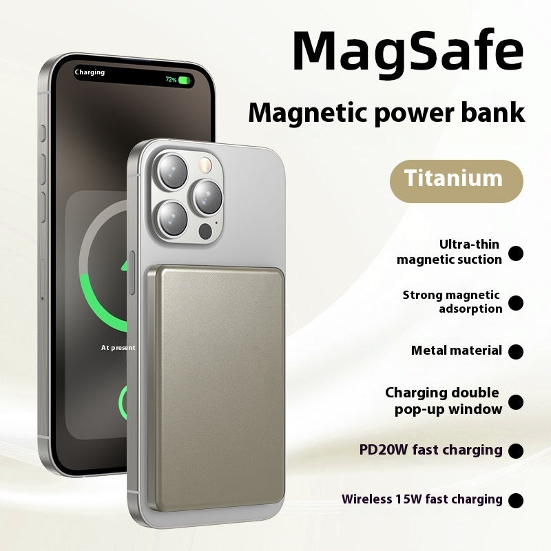 Aluminum Alloy Fast Charging Magnetic Suction Power Bank Wireless Mobile