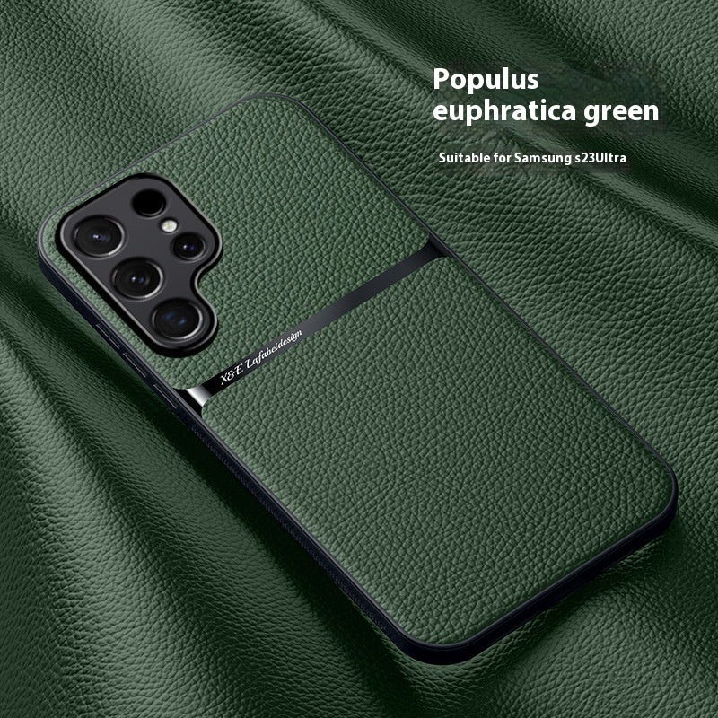 Litchi Leather Pattern Car Magnetic Anti-fall Phone Case