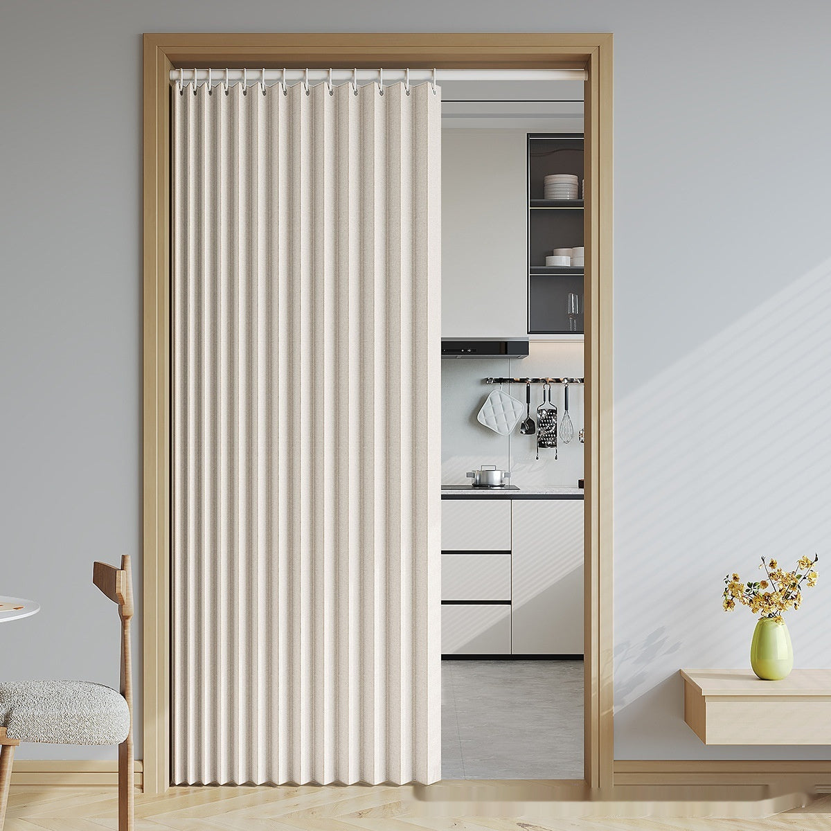 Household Solid Color Folding Partition Door Curtain