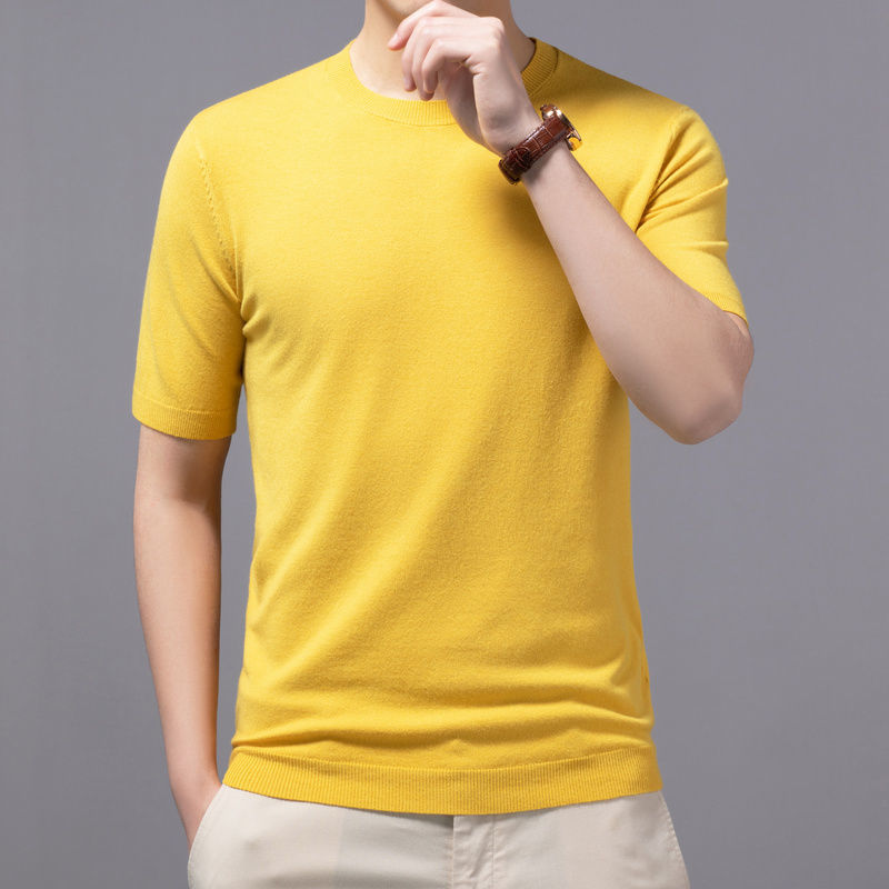 Spring And Summer New Knitted Round Neck Short-sleeved Shirt Bottoming Shirt For Men