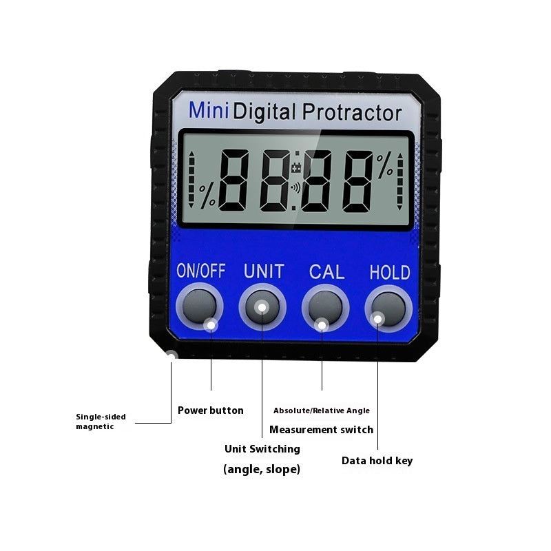 Multi-Angle Flip Magnetic Adsorption Blue Digital Inclinometer