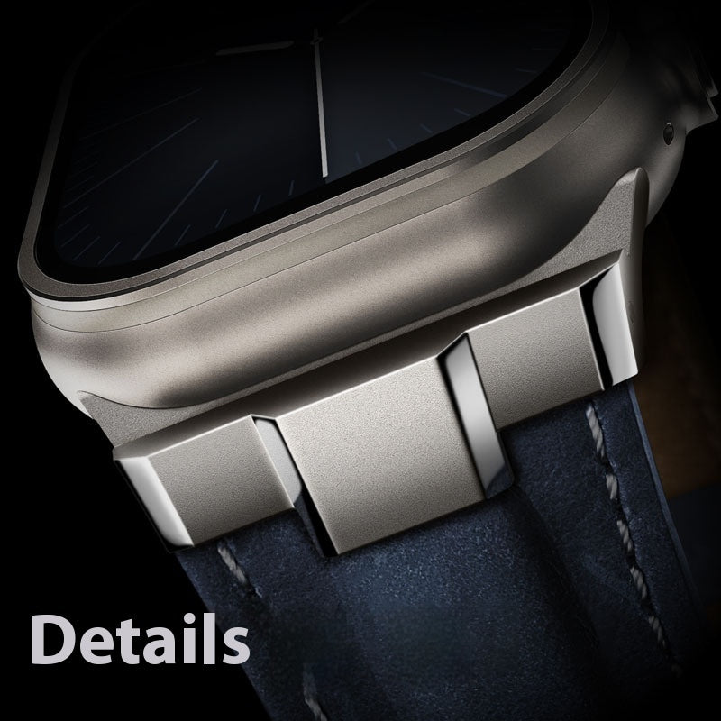 Watch Strap Stainless Steel Connector Genuine Leather Solid Type