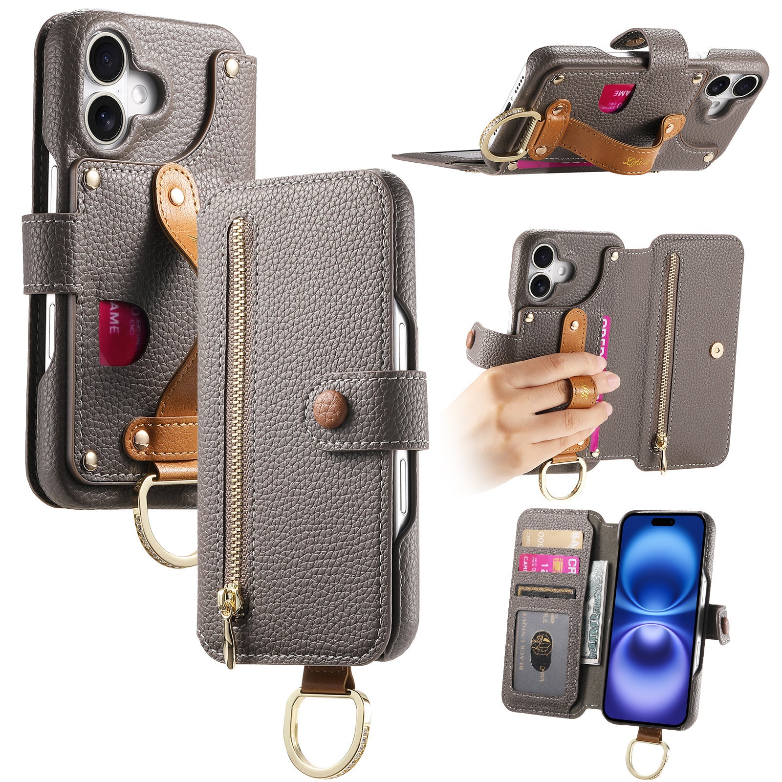 Litchi Grain Leather Back Sticky Flip Phone Leather Case