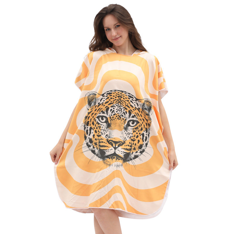 Dry Convenient Changing Double-sided Velvet Wearable Beach Bath Towel Hooded Cloak