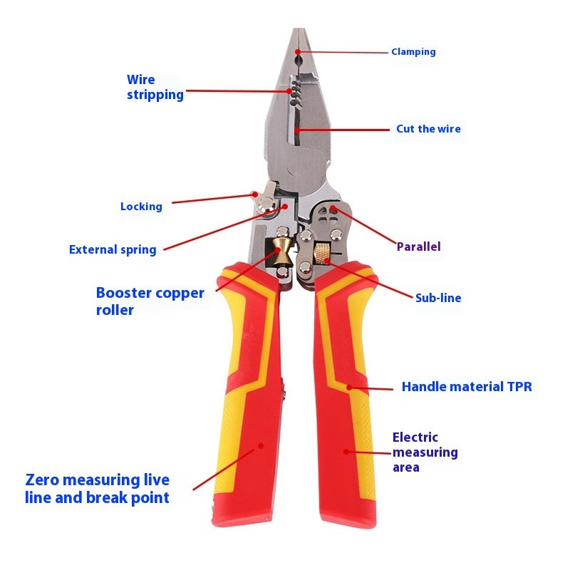 Alloy 8-in-1 Multi-function Electric Electrician Line Splitting Pliers