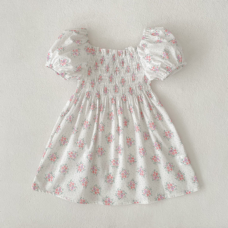 Girls' Short-sleeved Floral Dress