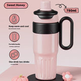 780ml Gradient Double Drink Thermal Cup Stainless Steel With Lid Coffee Cup Thermos Large Capacity Straw Cup For Male And Female